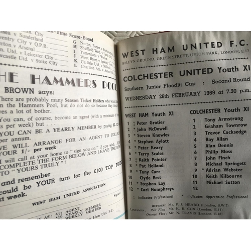 1097 - 68/69 West Ham Bound Volume Of Football Programmes: Front having the name WF Cearns and West Ham Uni... 