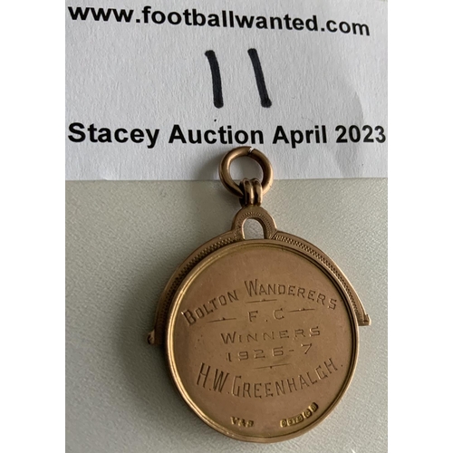 11 - Bolton Wanderers 1926 - 1927 Lancashire Cup Winners Medal: Gold medal with ring suspension. Issued a... 