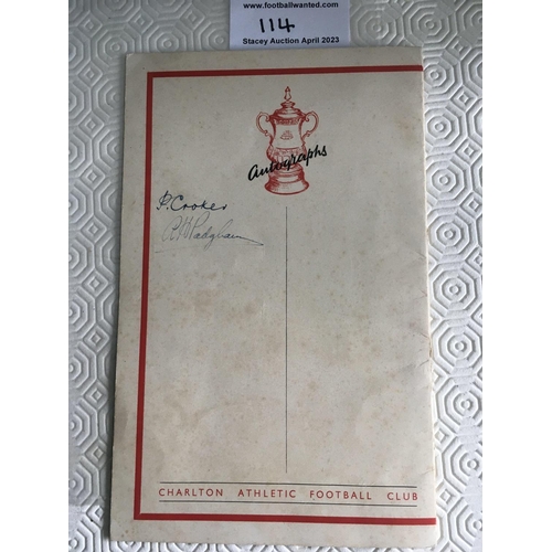 114 - Charlton 1946 FA Cup Final Football Menu: Held at the Cafe Royal on the evening of the Cup Final. Si... 