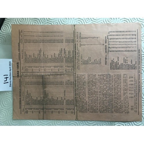 141 - 42/43 Tottenham v Chelsea Football Programme: Fair condition single sheet cup match with pencilled t... 