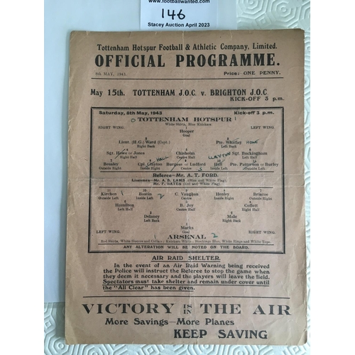 146 - 42/43 Tottenham v Arsenal Charity Football Programme: Fair/good condition single sheet charity match... 