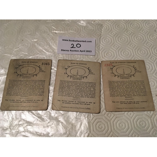 20 - FA Cup Final Football Tickets: 1937 1939 and 1950 in overall good condition. All played at Wembley. ... 