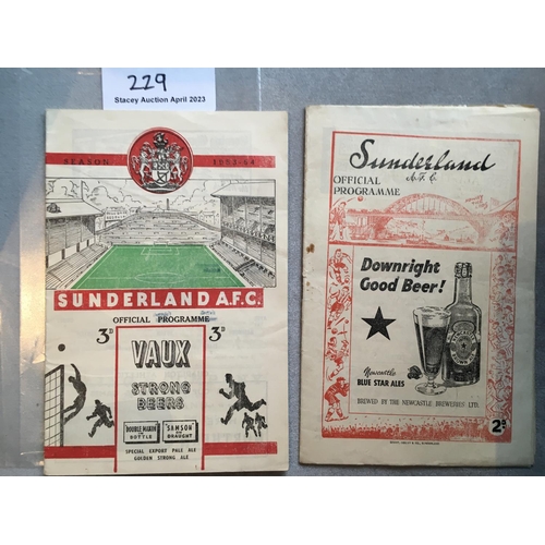 229 - Sunderland Home Football Programmes: 47/48 Grimsby + 53/54 Charlton. Very good. (2)