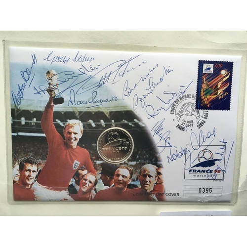 51 - England 1966 World Cup Signed FDC: Produced in 1998 for the Westminster Collection. Has France 98 co... 