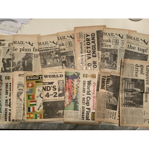 57 - 1966 World Cup Newspaper + Magazine Collection: Heavy box containing many newspapers magazines and a... 