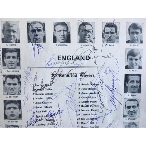 61 - England 1966 World Cup Fully Signed Squad Football Programme: All 22 pictured players plus Ramsey, S... 