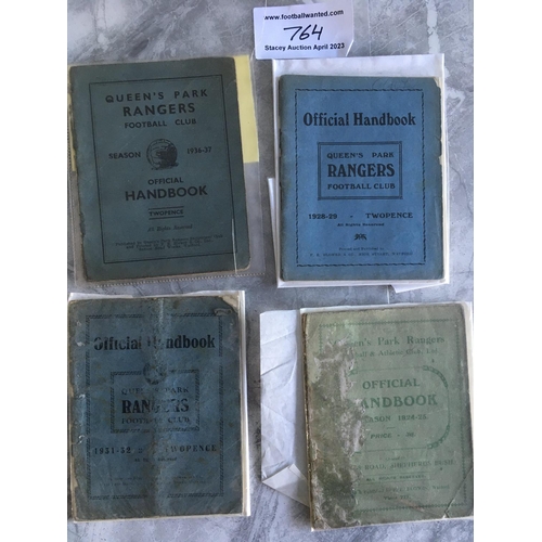 764 - QPR Pre War Football Handbooks: 28/29 and 36/37 have split spines, 24/25 and 31/32 have heavy wear a... 