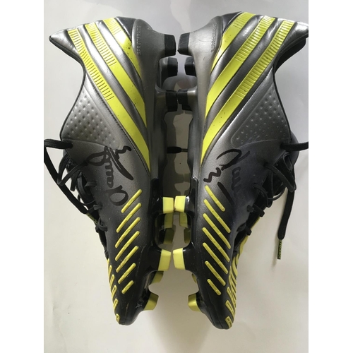 770 - Leighton Baines Everton Signed Football Boots: Adidas Predator grey boots with yellow design and stu... 