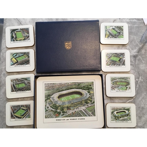 97 - 1966 World Cup Set Of Placemats + Coasters: 8 unused coasters and 8 unused place mats each depicting... 