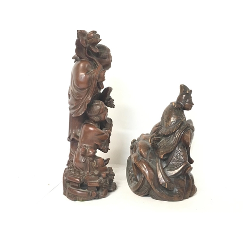 153 - Chinese carved wood figures, 17 & 25cm tall (C) NO RESERVE