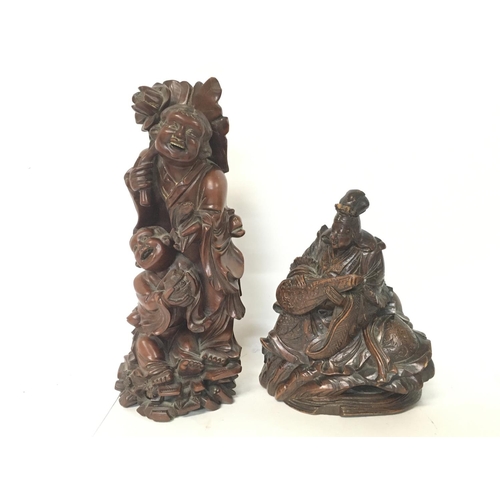 153 - Chinese carved wood figures, 17 & 25cm tall (C) NO RESERVE