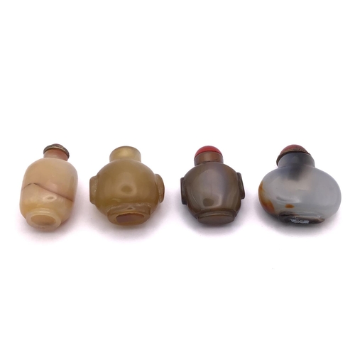 16 - 4 carved and polished agate snuff bottles 2 of archaic form.