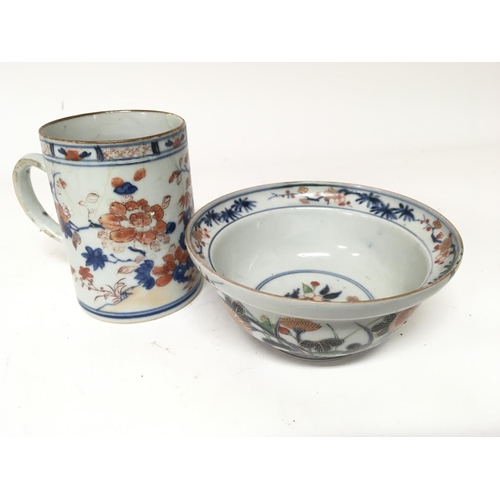 185 - Two examples of genuine 18th century Chinese Export porcelain a mug and a bowl the bowl with an Imar... 