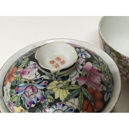 187 - Three examples of 19th century Chinese export porcelain profusely decorated with flowers blossom and... 