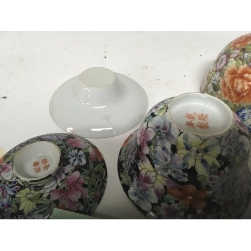 187 - Three examples of 19th century Chinese export porcelain profusely decorated with flowers blossom and... 