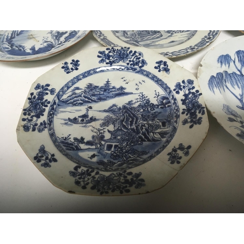 190 - A collection of 18th century Chinese and later export blue and white porcelain plates some damage se... 