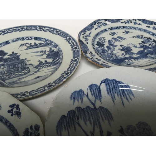 190 - A collection of 18th century Chinese and later export blue and white porcelain plates some damage se... 