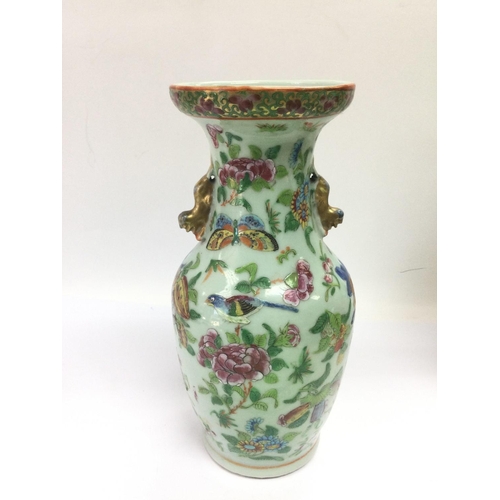 200 - A Canton vase decorated with birds, butterflies and flowers, approx height 24cm. Shipping category D... 