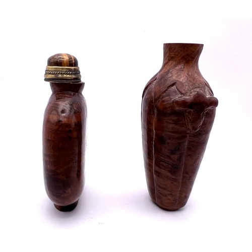 26 - A carved burr walnut snuff bottles. 6.5/5.2cm.