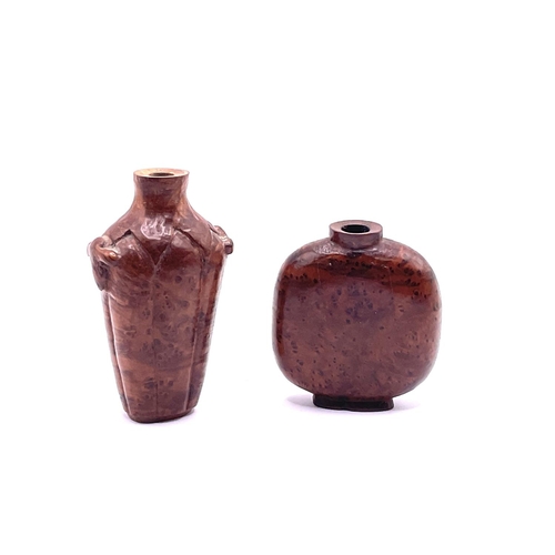 33 - 2 Chinese Burl wood snuff bottles, 5cm /6.8cm.