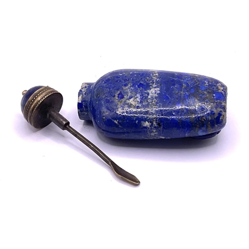 36 - A small polished lapis lazuli snuff bottle with applied scarab beetle decoration, Matching lapis and... 