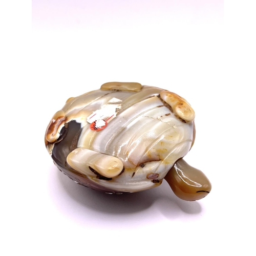 86 - An unusual carved agate pebble in the form of a tortoise, with snake, scorpion, toad, and insect car... 