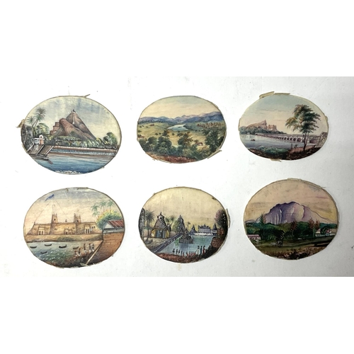 1317 - 6 Indian framed landscape miniature paintings, each approximately 4.9cm x 3.9cm.