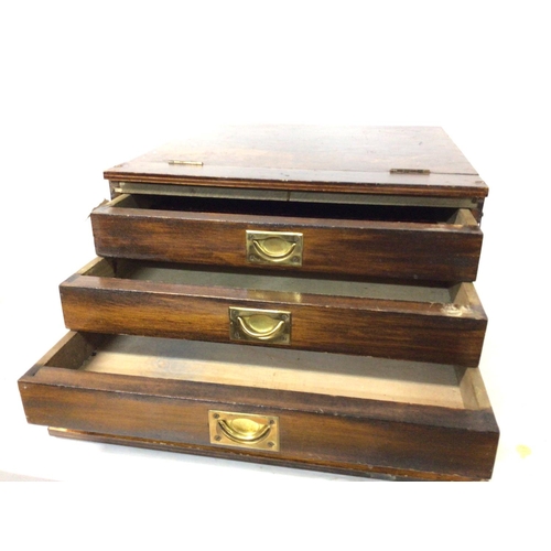 1320 - Antique mahogany cigar shop display, 3 draws. Postage category D. 39x37x21cm approximately