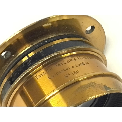 1321 - 3 brass bound plate camera lenses: Ross/ Zeiss converter Anstigmat 19 3/4 in 16 1/2 in, Cooke lens T... 