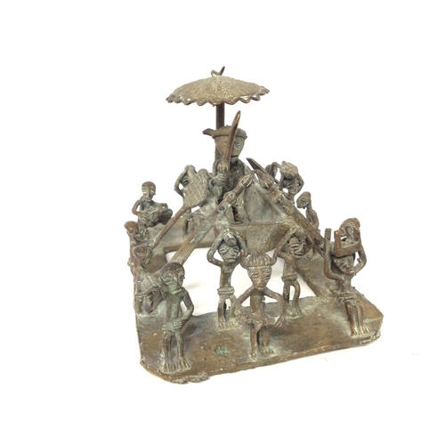 1325 - A Nigerian bronze group Maquette of Benin Oba in procession circa 19th century. 16x13x12cm. Postage ... 