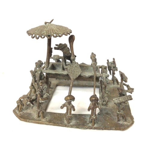 1325 - A Nigerian bronze group Maquette of Benin Oba in procession circa 19th century. 16x13x12cm. Postage ... 