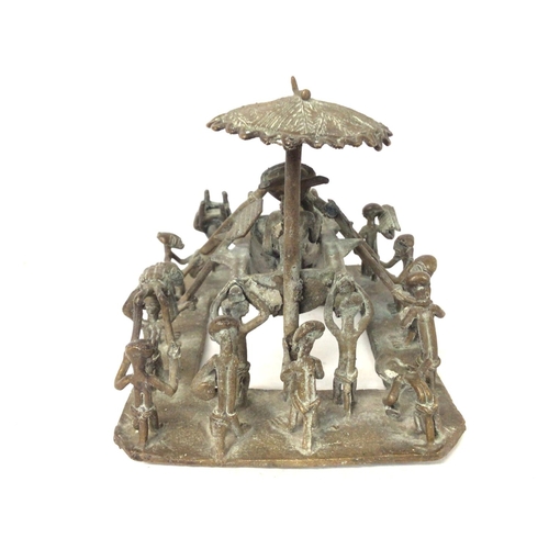 1325 - A Nigerian bronze group Maquette of Benin Oba in procession circa 19th century. 16x13x12cm. Postage ... 