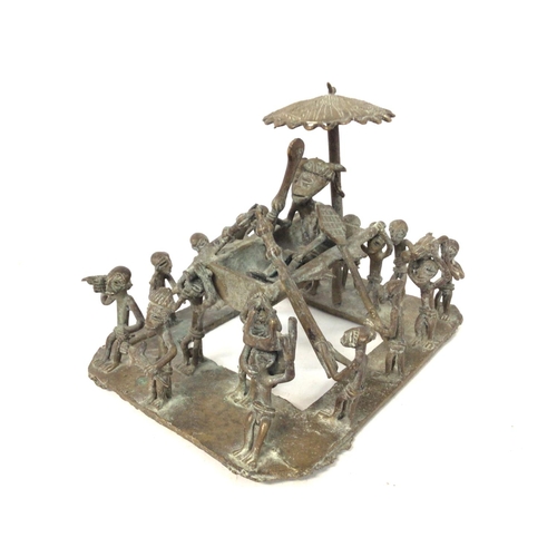 1325 - A Nigerian bronze group Maquette of Benin Oba in procession circa 19th century. 16x13x12cm. Postage ... 