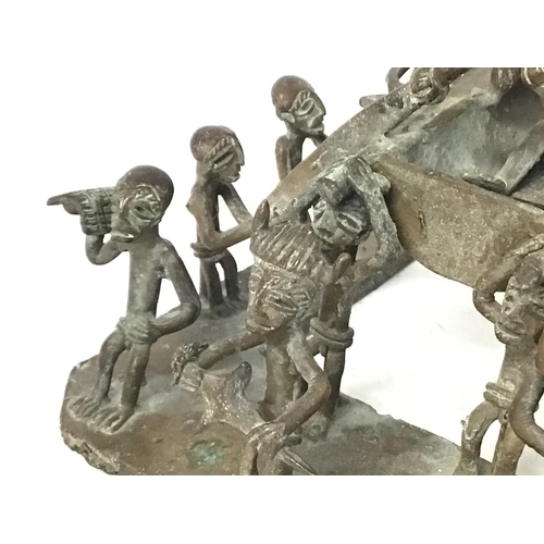 1325 - A Nigerian bronze group Maquette of Benin Oba in procession circa 19th century. 16x13x12cm. Postage ... 