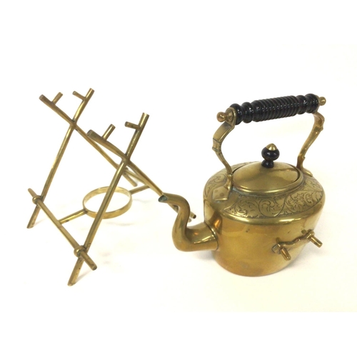 1347 - Victorian brass kettle on stand with burner. Class C postage