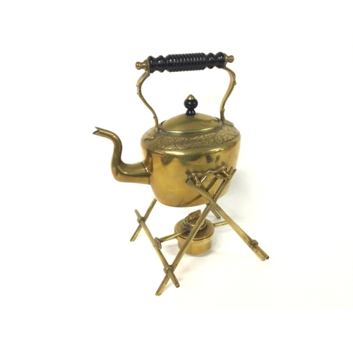 1347 - Victorian brass kettle on stand with burner. Class C postage