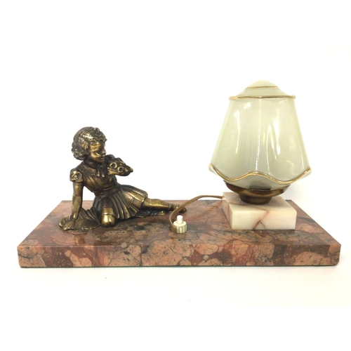 1348 - 1930s Art Deco small table lamp seated gilt bronze figure of a young lady, original small glass shad... 