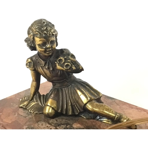 1348 - 1930s Art Deco small table lamp seated gilt bronze figure of a young lady, original small glass shad... 