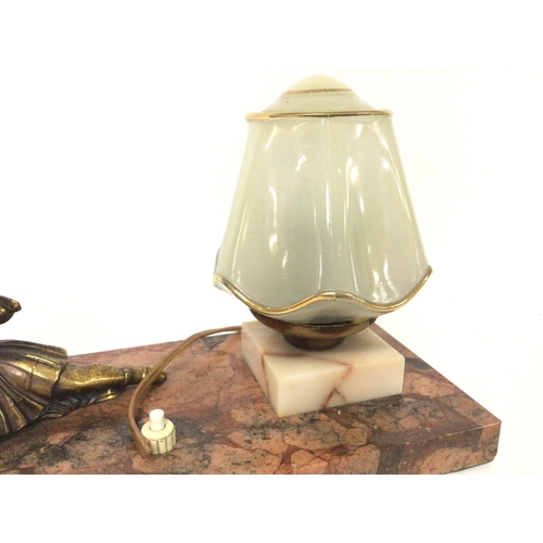 1348 - 1930s Art Deco small table lamp seated gilt bronze figure of a young lady, original small glass shad... 