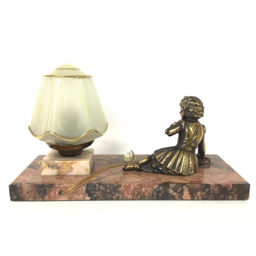 1348 - 1930s Art Deco small table lamp seated gilt bronze figure of a young lady, original small glass shad... 