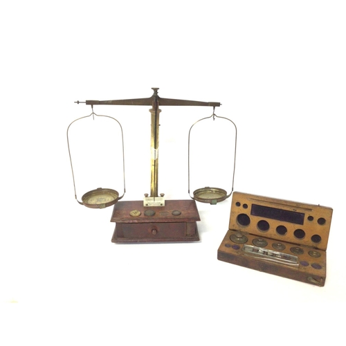 1350 - Vintage set of apothecary scales by Beckers sons Rotterdam and a small box of brass weights, postage... 