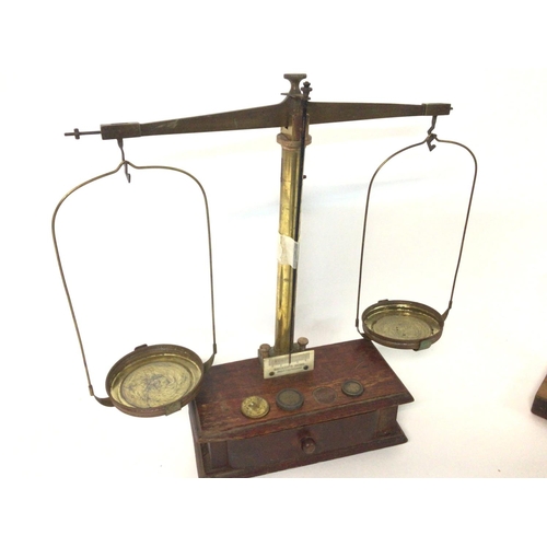 1350 - Vintage set of apothecary scales by Beckers sons Rotterdam and a small box of brass weights, postage... 