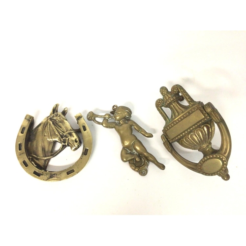 1351 - Three antique brass knockers, cat b postage