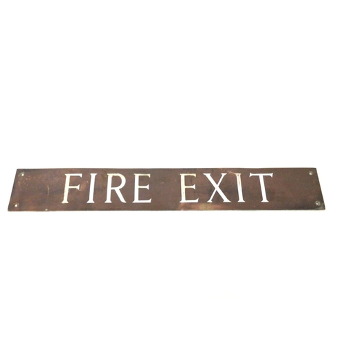 1353 - Vintage copper fire exit sign, approximately 51cm long. Class C postage