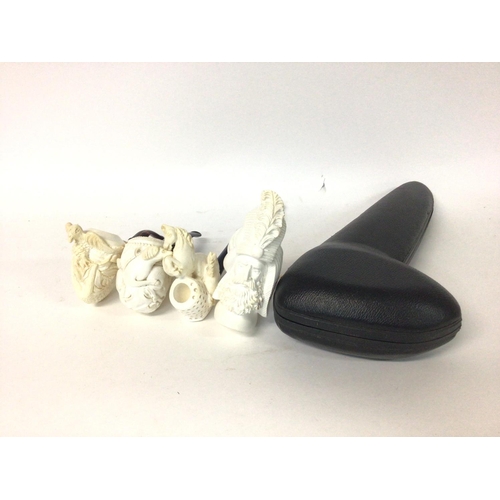 1365 - Modern Meerschaum pipes and a larger cased example. Postage cat B