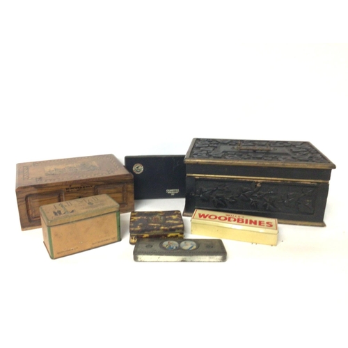 1369 - Wooden boxes, vintage tin cigarette cases & Wills Woodbine dominos, postage cat C