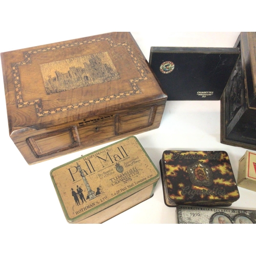 1369 - Wooden boxes, vintage tin cigarette cases & Wills Woodbine dominos, postage cat C