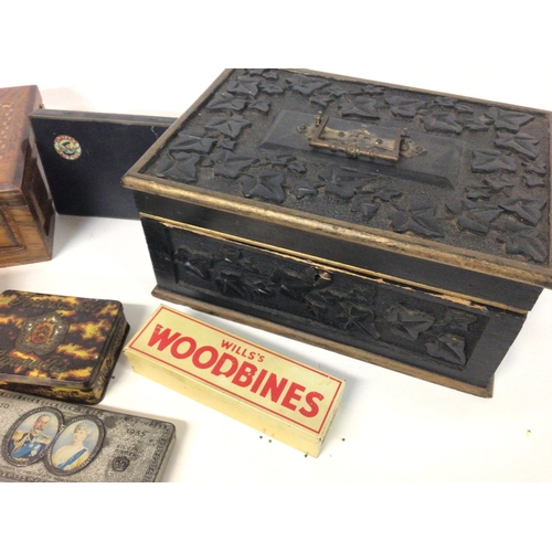 1369 - Wooden boxes, vintage tin cigarette cases & Wills Woodbine dominos, postage cat C