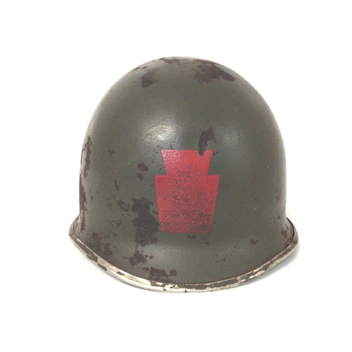 2166 - WW2 U.S. 28th Infantry Division Swivel Bale Front Seam Helmet. Postage cat c