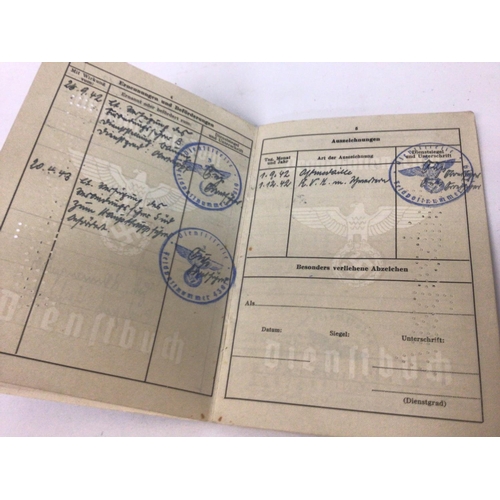 2168 - RARE 3rd Reich Organisation Todt Dienst Buch (Service Book) with lots of stamped entries in his meda... 